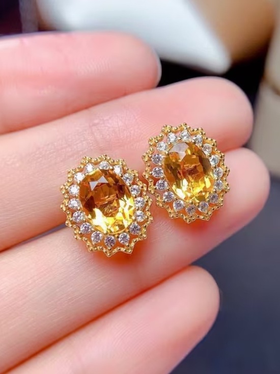 Jewelry - Gold Citrine Halo Stud Earrings